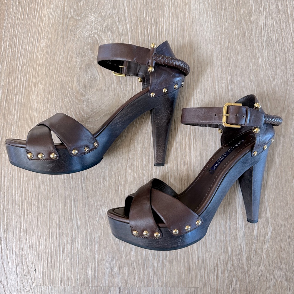 Ralph Lauren Collection Brown Leather Stud Platform Heel